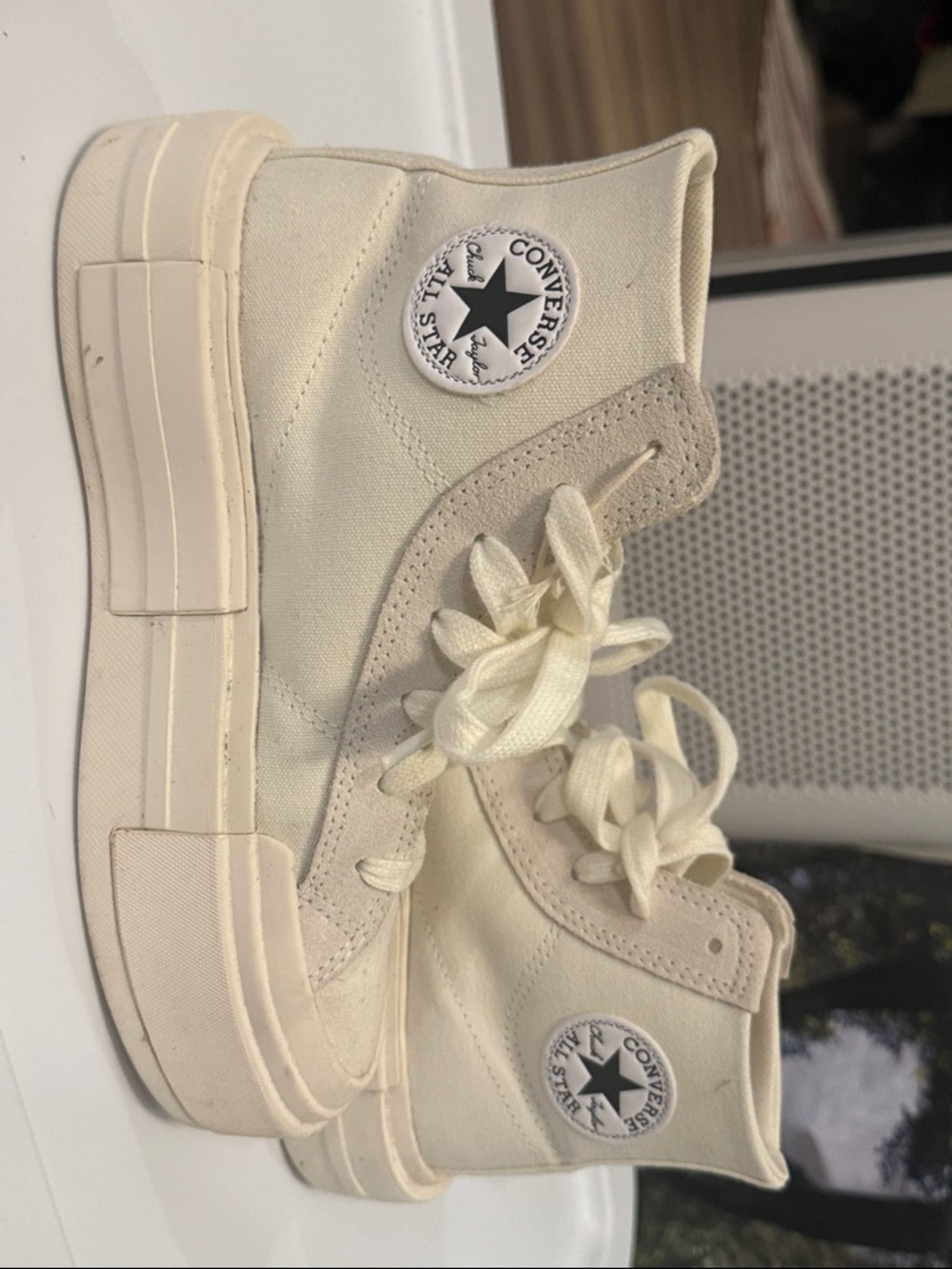 Converse High Top Sneakers in Off-White Cream - Picture 3 of 7